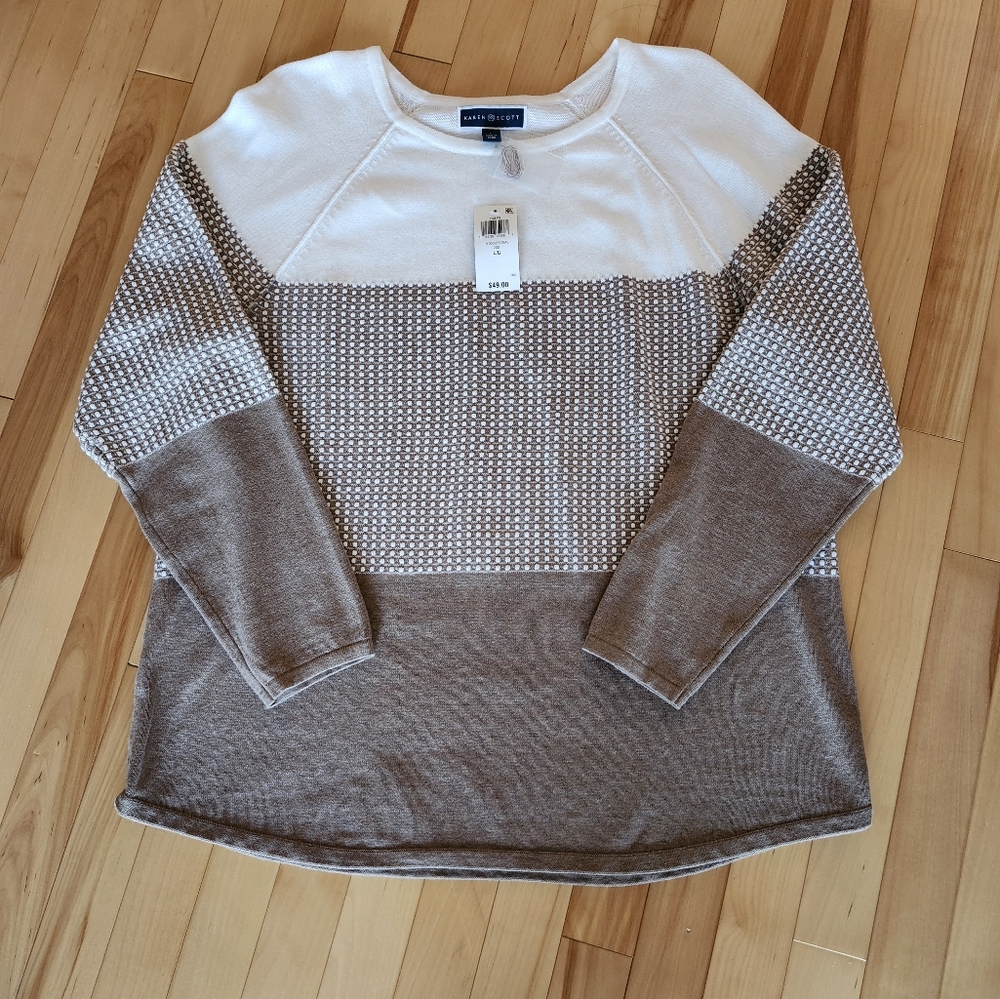 Colorblock Sweater in White and Brown